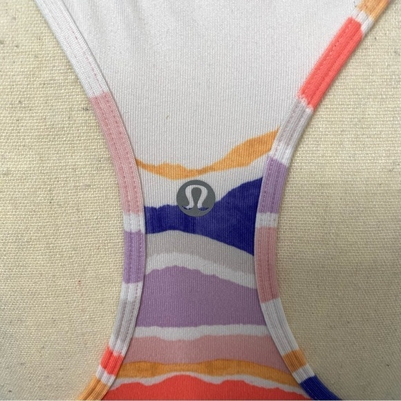 Lululemon Cool Racerback Beacher Stripe White Iris Flower Orange Purple Sz 2/4 - Picture 3 of 11